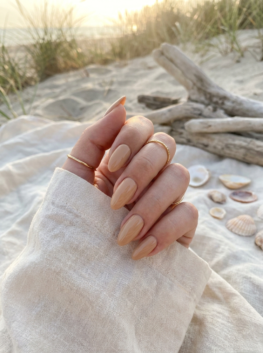 Sand Beige Beach Nails als Beachy Nails Inspiration 2026